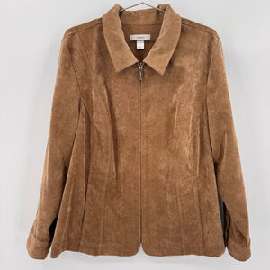 CJ Banks Brown Suede-Look Zip Front Blazer Jacket